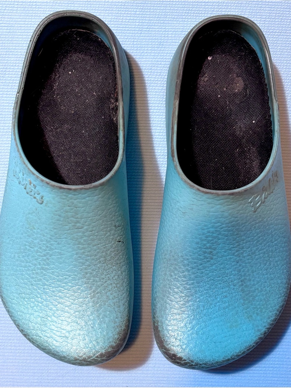 Super Birki Slip-On Work Clog Shoes in Light Blue/Aqua *Used Condition*